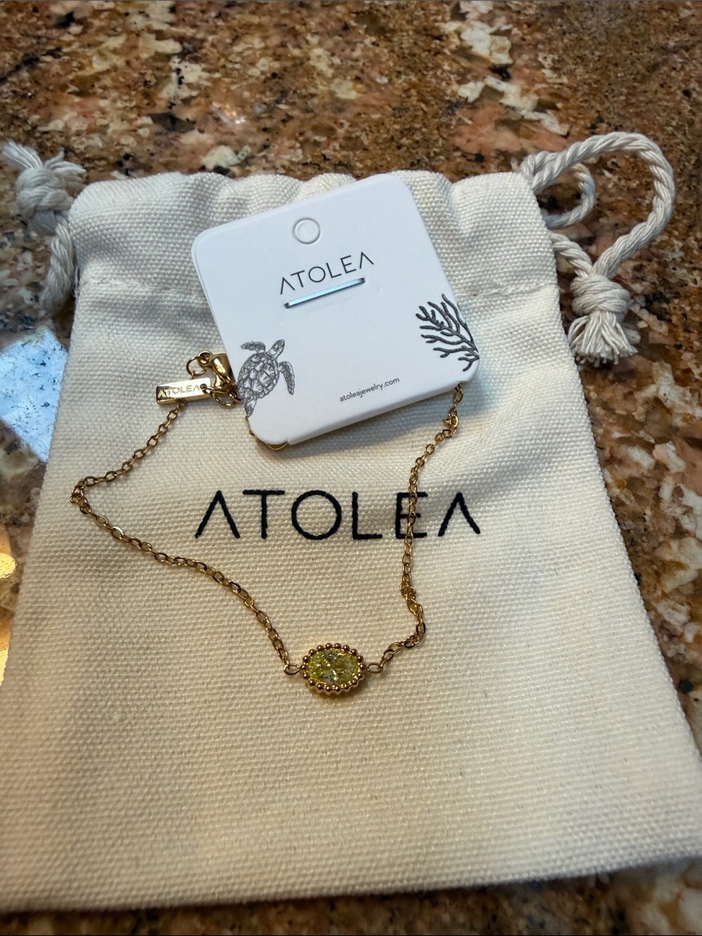 Atolea Gold Chain Bracelet with Yellow Druzy Center
